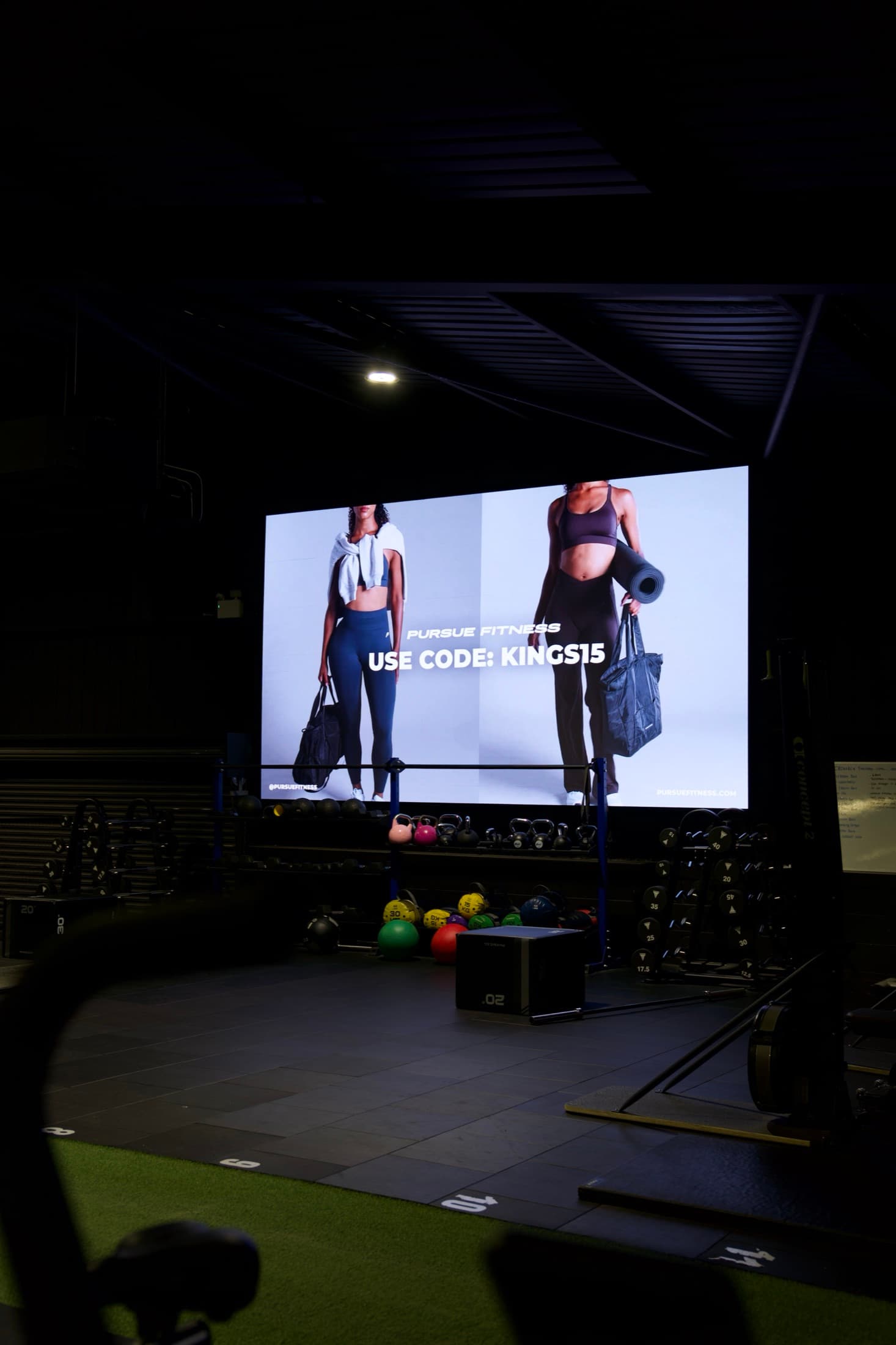 Pursue Fitness campaign live on a VYZR screen